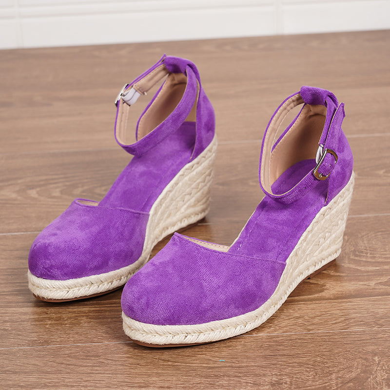 Vibrant Espadrille Wedge Sandals for Women - Faux Suede Ankle Strap for Summer Style