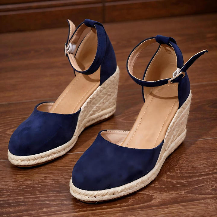Vibrant Espadrille Wedge Sandals for Women - Faux Suede Ankle Strap for Summer Style