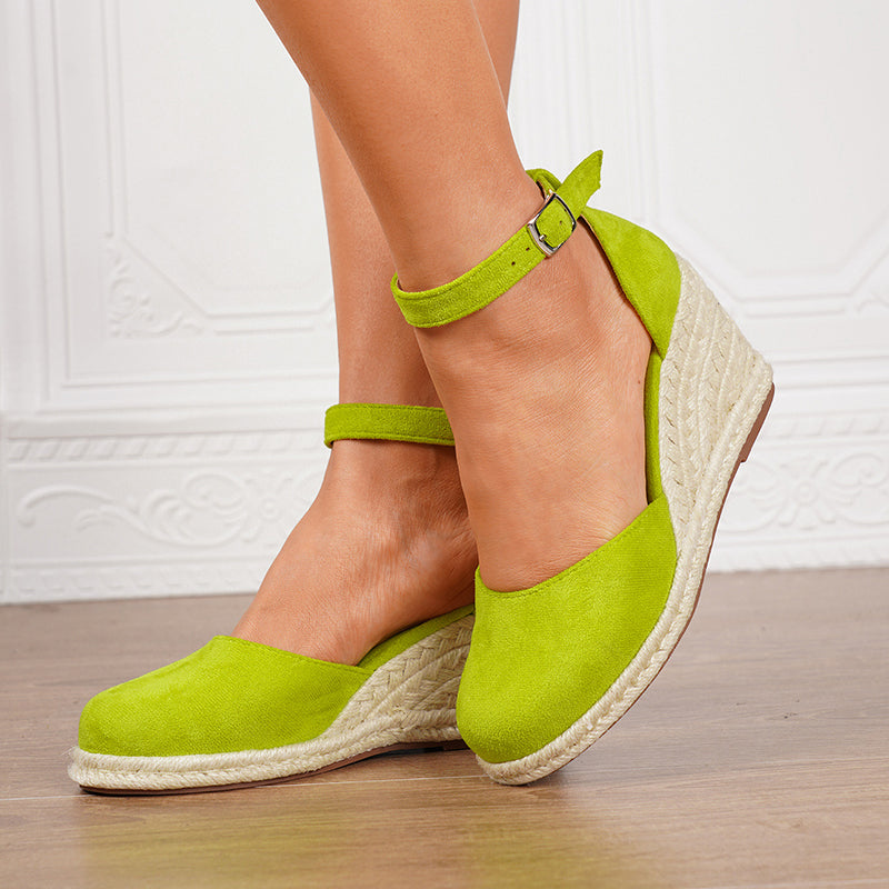 Vibrant Espadrille Wedge Sandals for Women - Faux Suede Ankle Strap for Summer Style