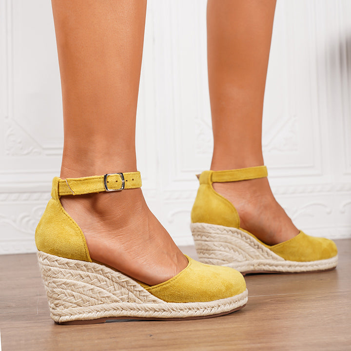 Vibrant Espadrille Wedge Sandals for Women - Faux Suede Ankle Strap for Summer Style