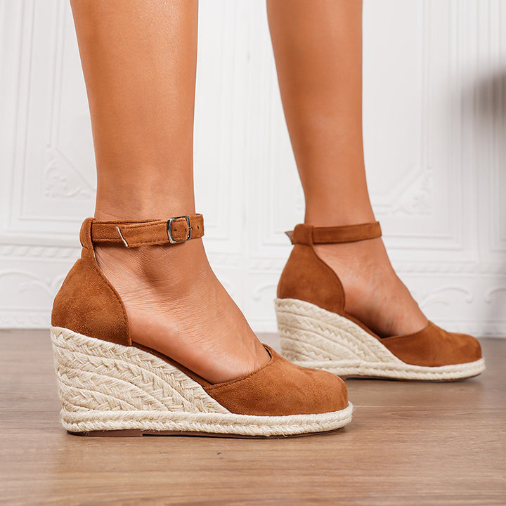Vibrant Espadrille Wedge Sandals for Women - Faux Suede Ankle Strap for Summer Style