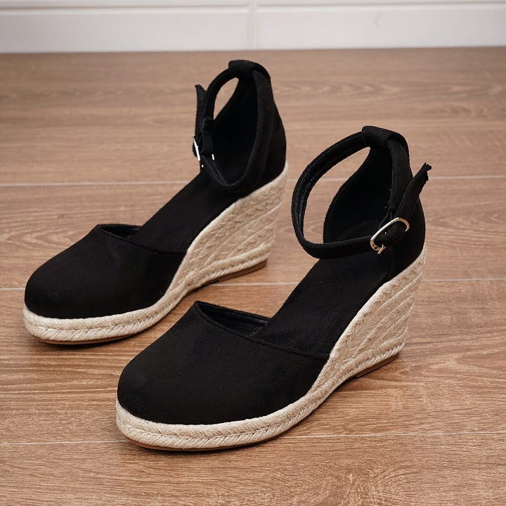 Vibrant Espadrille Wedge Sandals for Women - Faux Suede Ankle Strap for Summer Style