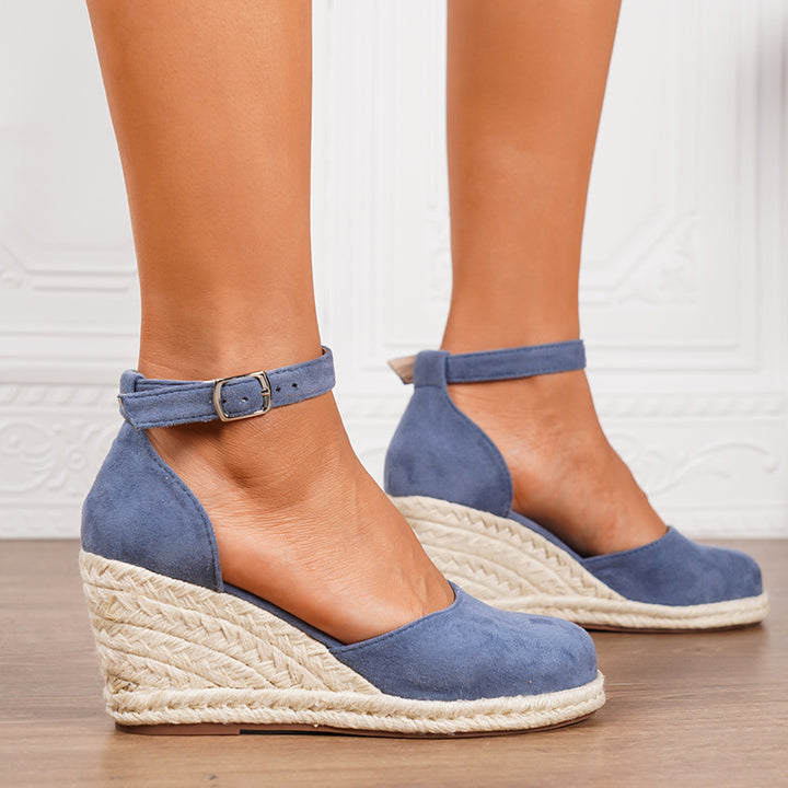 Vibrant Espadrille Wedge Sandals for Women - Faux Suede Ankle Strap for Summer Style