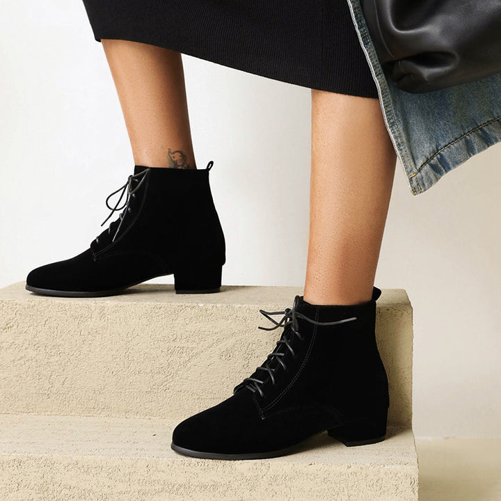 black Women's faux suede combat boots