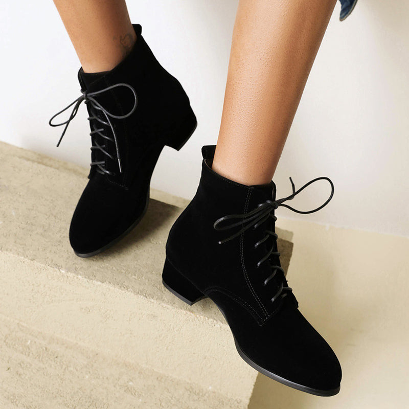 black Women's faux suede combat boots