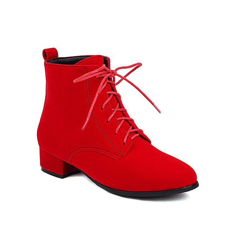 red Women's faux suede combat boots
