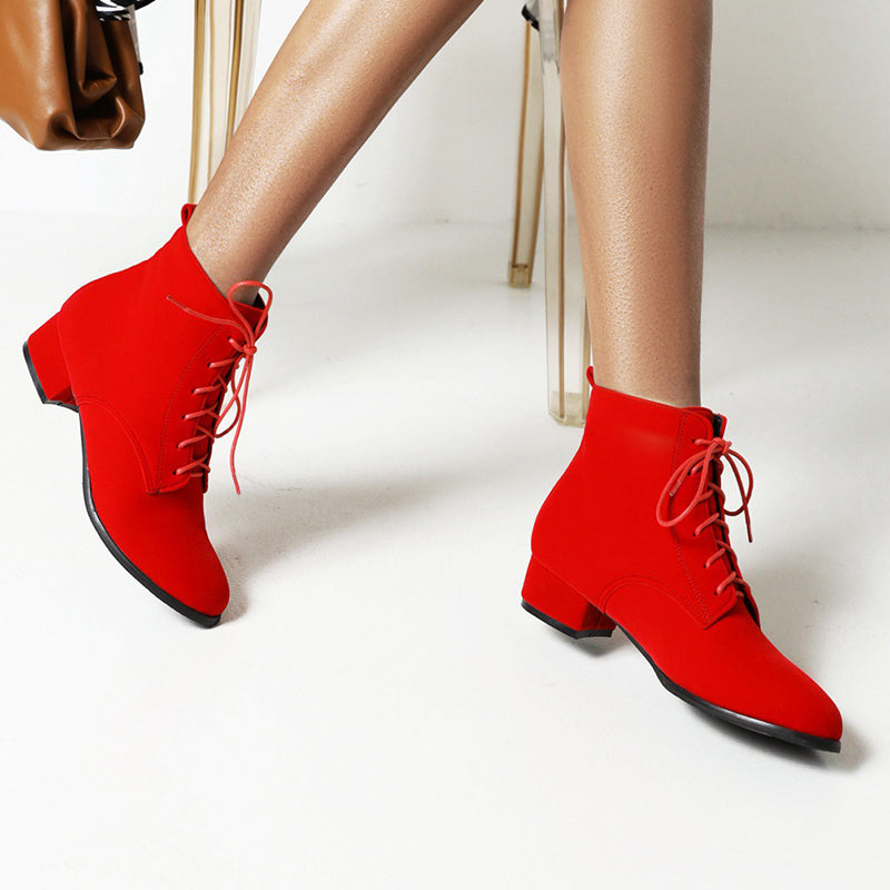 red Women's faux suede combat boots