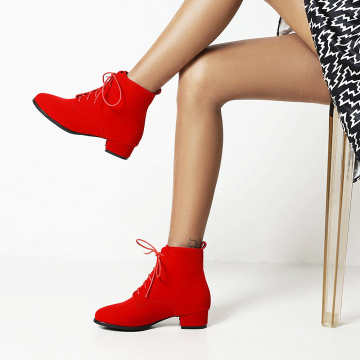 red Women's faux suede combat boots