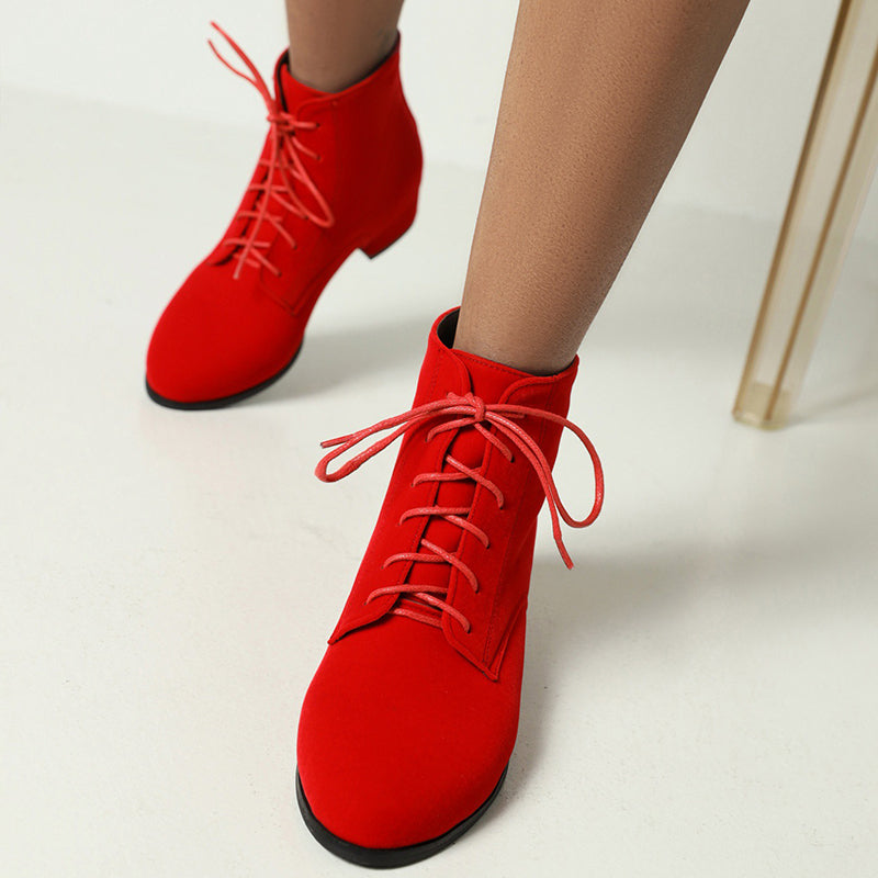 red Women's faux suede combat boots