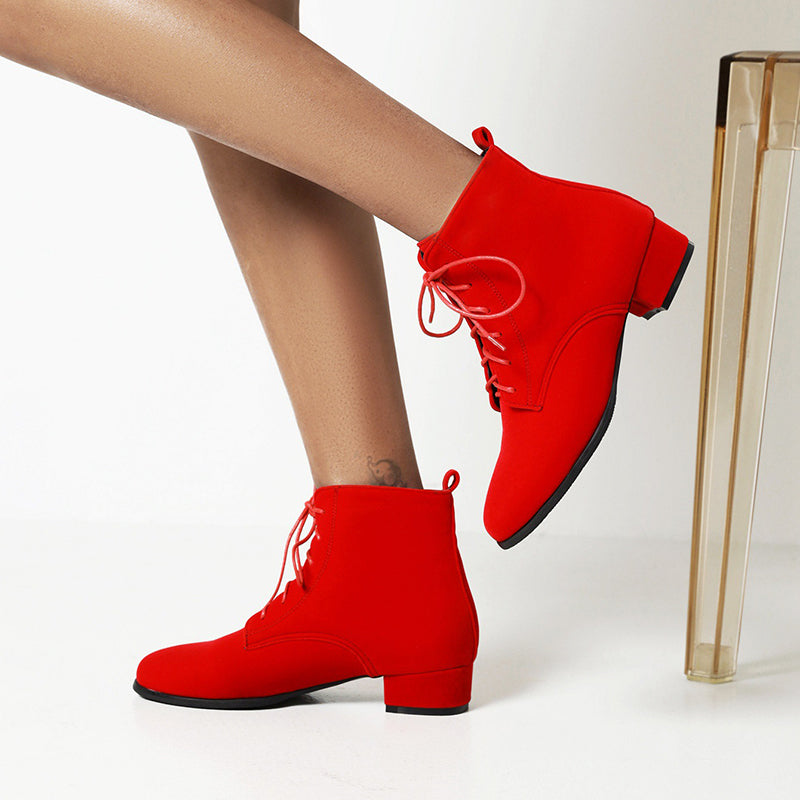 red Women's faux suede combat boots