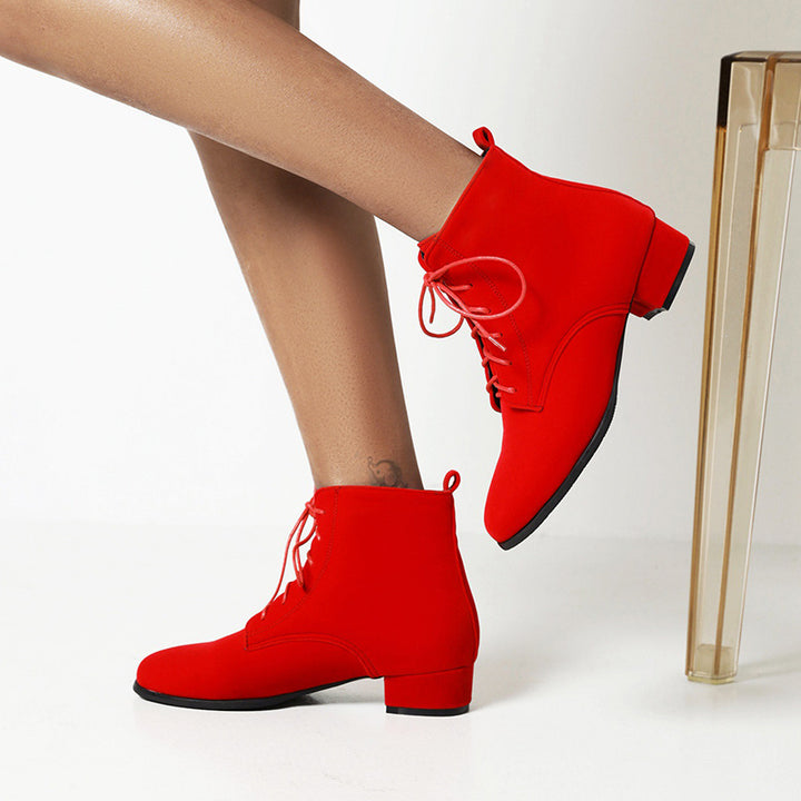 red Women's faux suede combat boots