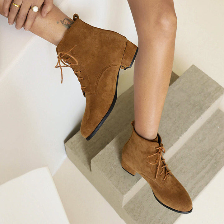 camel Women's faux suede combat boots