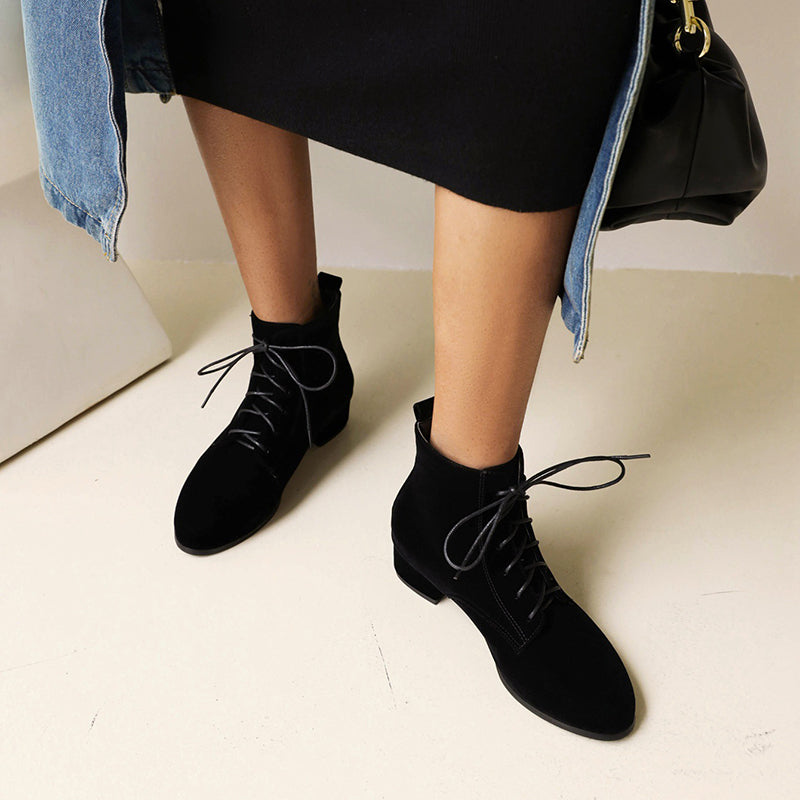 black Women's faux suede combat boots