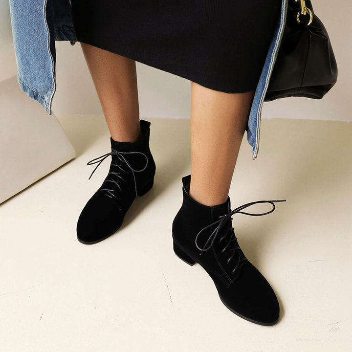 black Women's faux suede combat boots