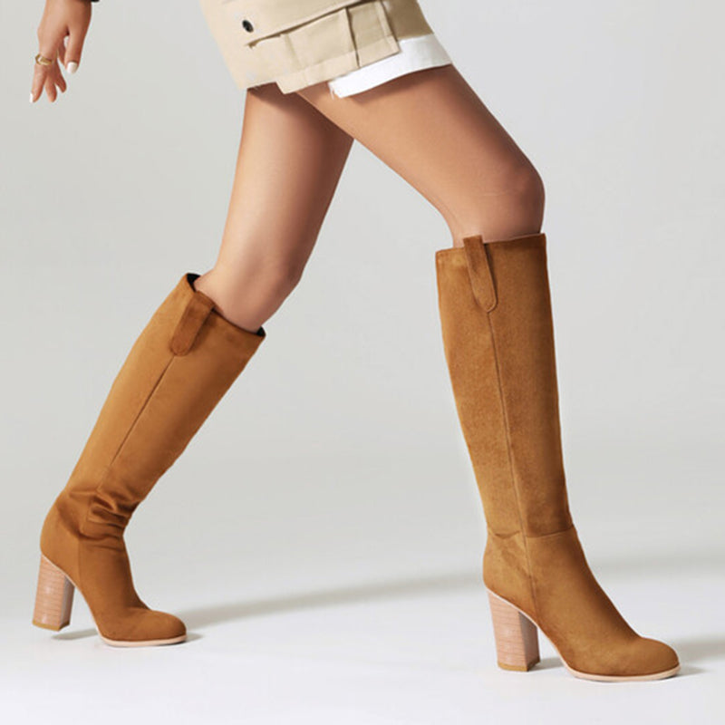 brown Women's faux suede high heels knee high boots