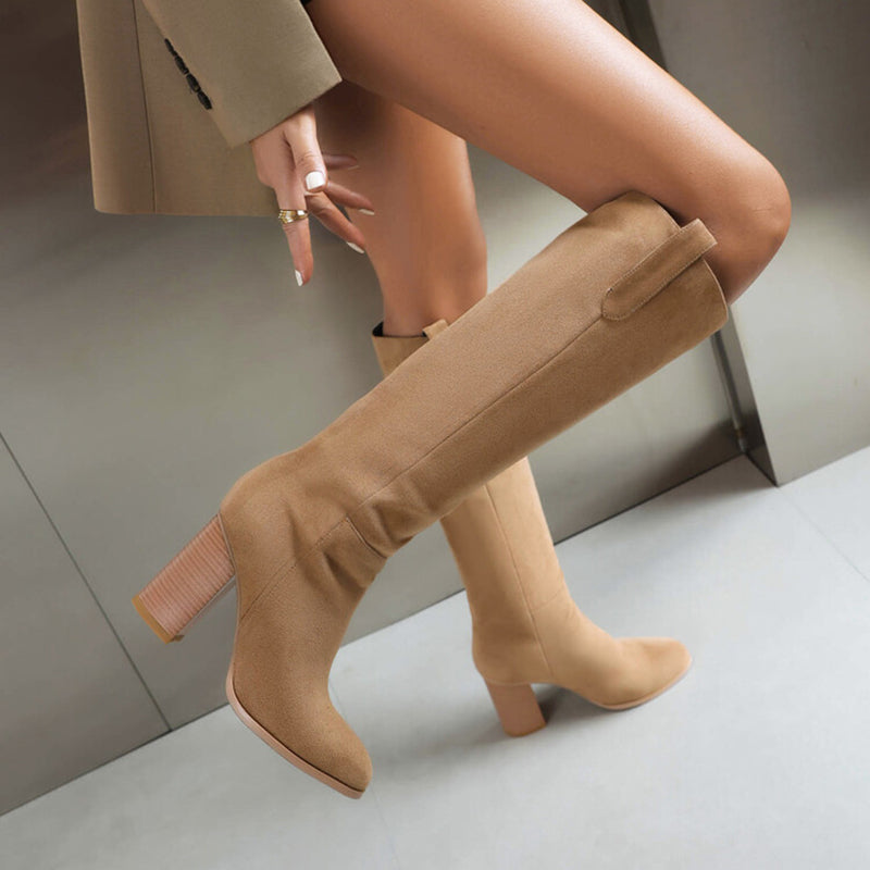 apricot Women's faux suede high heels knee high boots