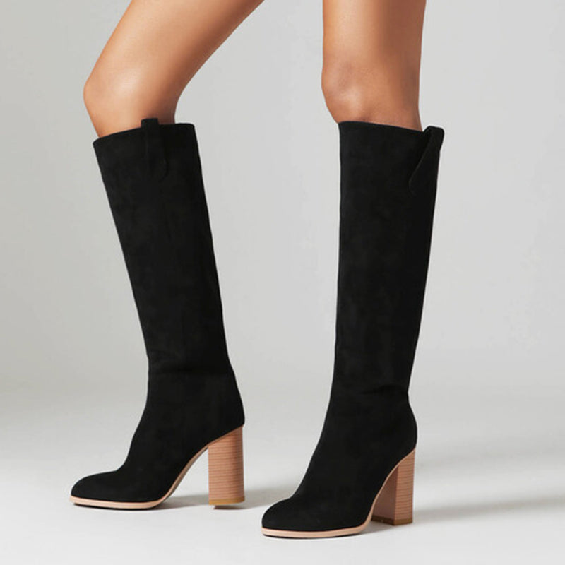black Women's faux suede high heels knee high boots