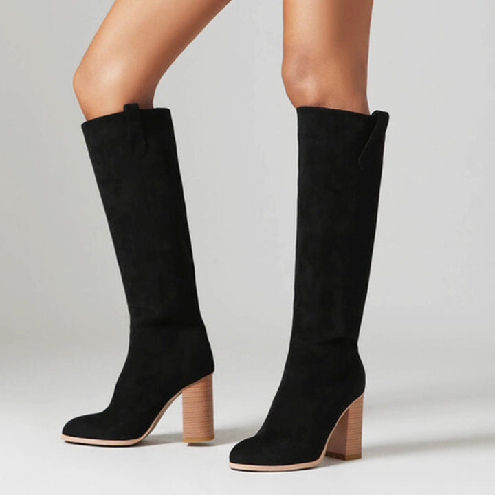 black Women's faux suede high heels knee high boots