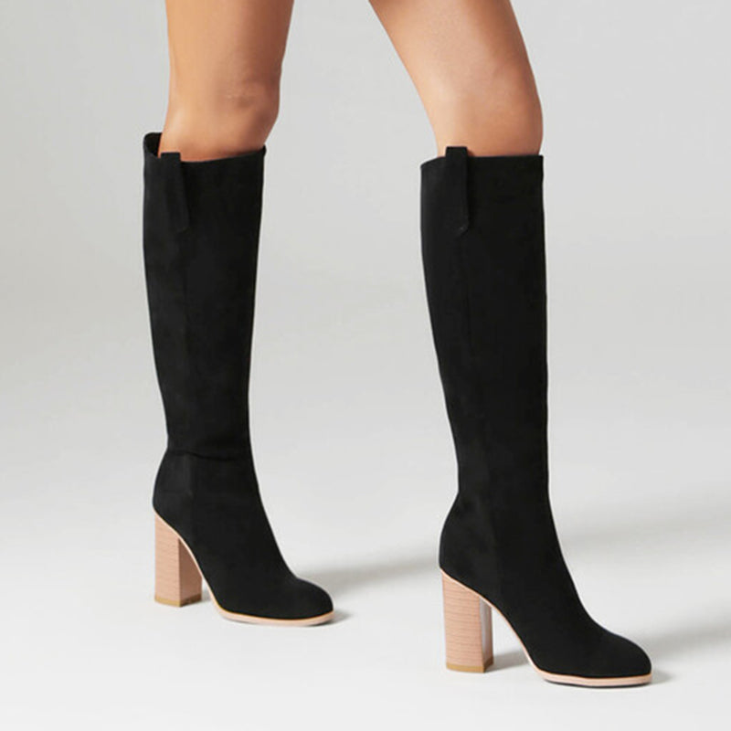 black Women's faux suede high heels knee high boots