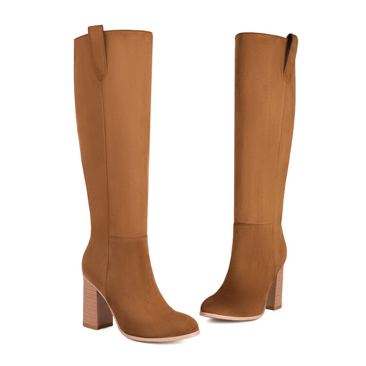 brown Women's faux suede high heels knee high boots