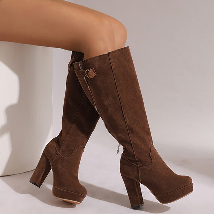 coffee Women's faux suede knee high platform boots for winter