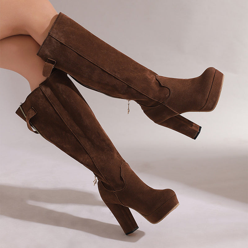 coffee Women's faux suede knee high platform boots for winter