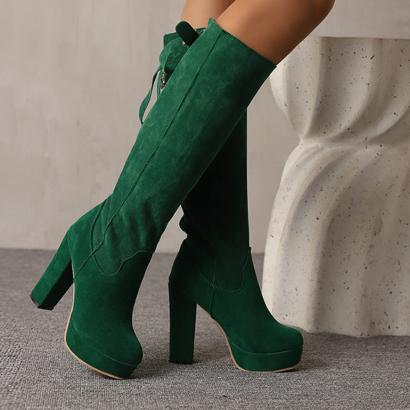Women's faux suede knee high platform boots for winter