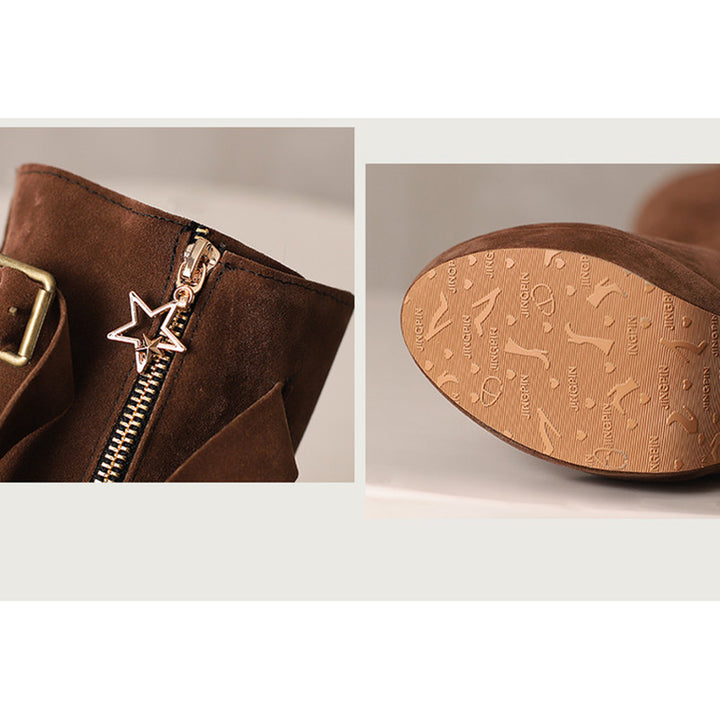 coffee Women's faux suede knee high platform boots for winter