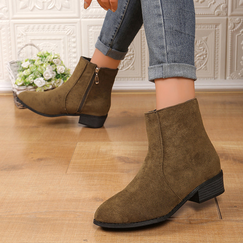 Women's faux suede low block heels booties daily casual