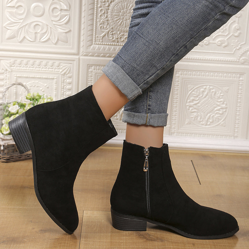 Women's faux suede low block heels booties daily casual