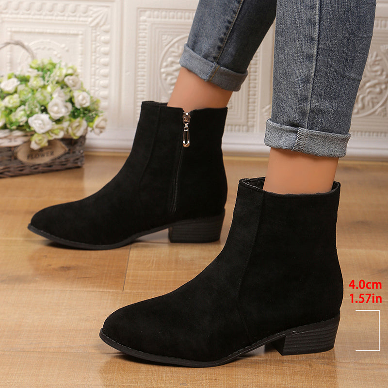 Women's faux suede low block heels booties daily casual