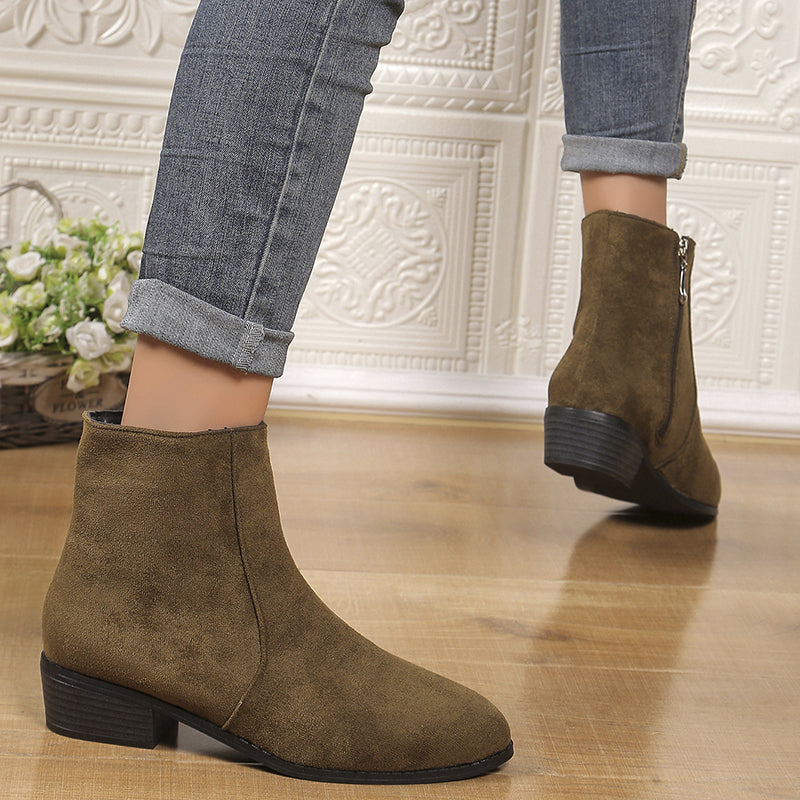 Women's faux suede low block heels booties daily casual