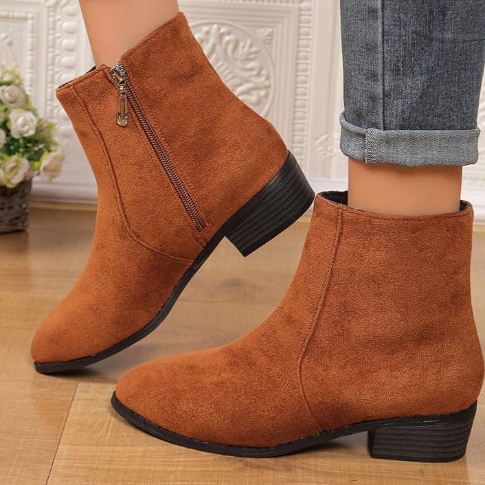 Women's faux suede low block heels booties daily casual