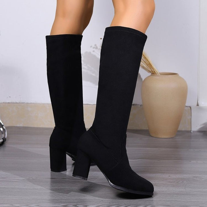 Women's faux suede stretch under the knee boots pull-on