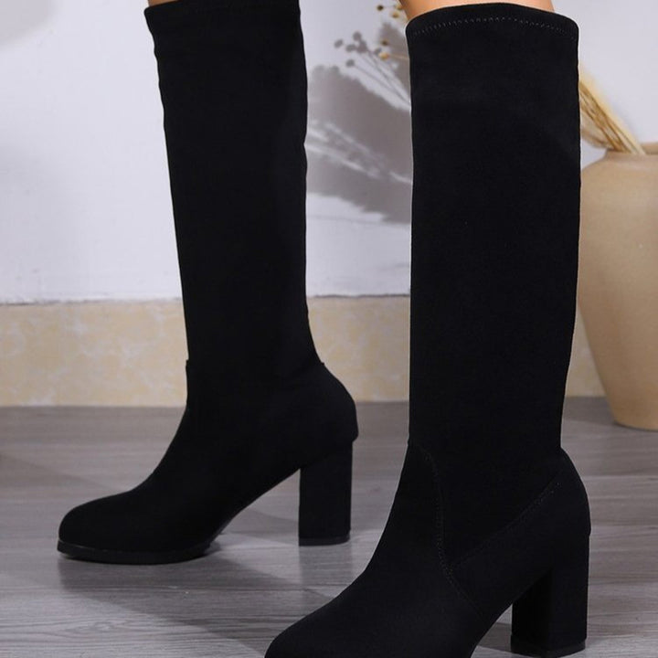 Women's faux suede stretch under the knee boots pull-on