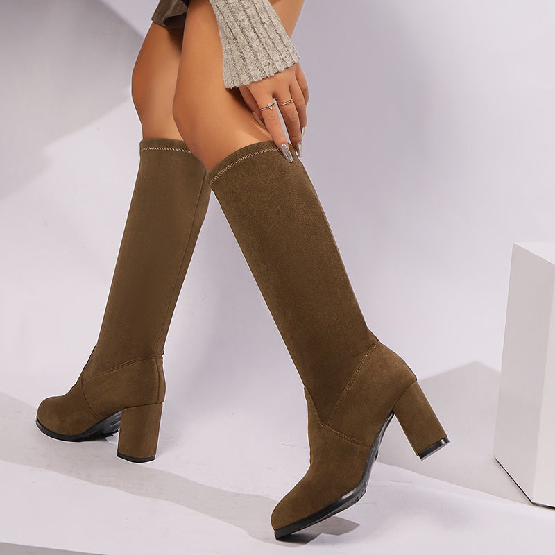 Women's faux suede stretch under the knee boots pull-on