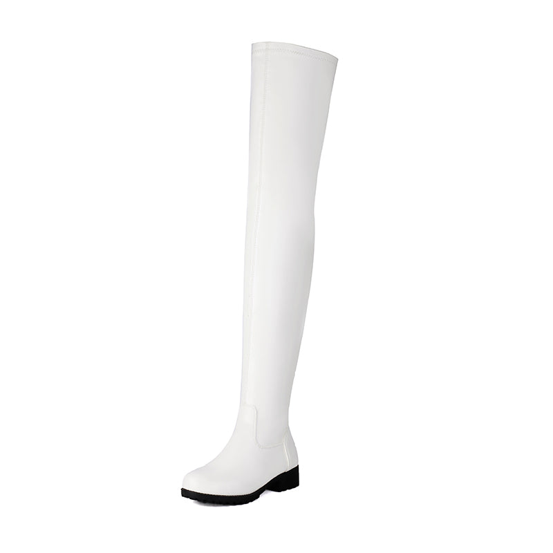 white Women's flat comfortable daily wear thigh boots for winter