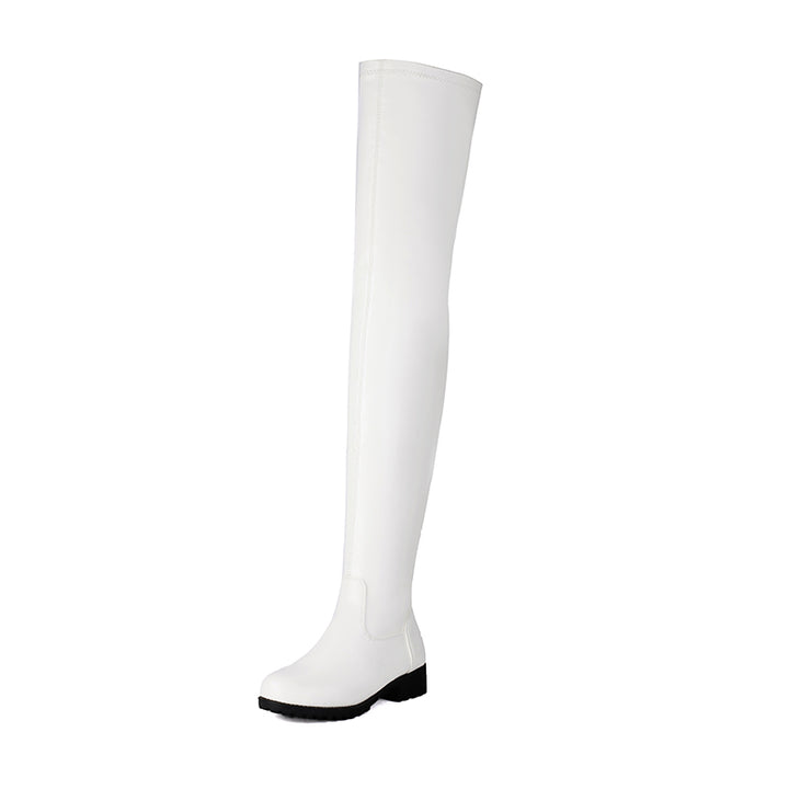white Women's flat comfortable daily wear thigh boots for winter