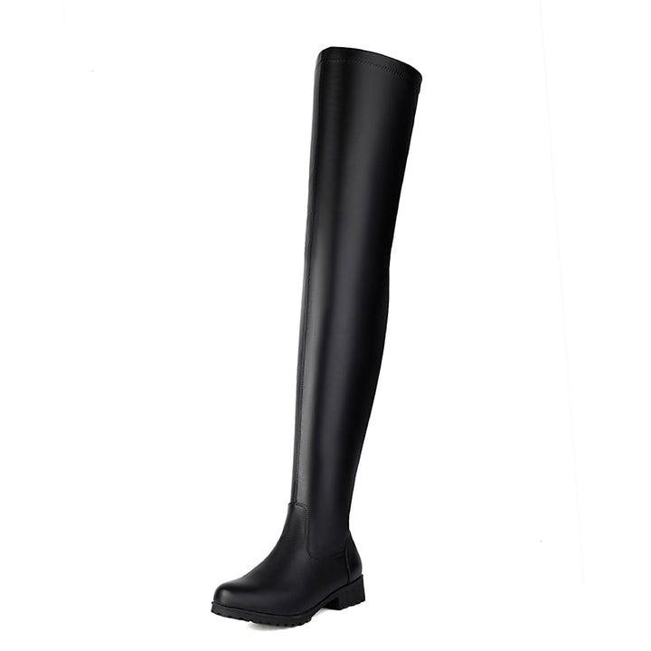 black Women's flat comfortable daily wear thigh boots for winter