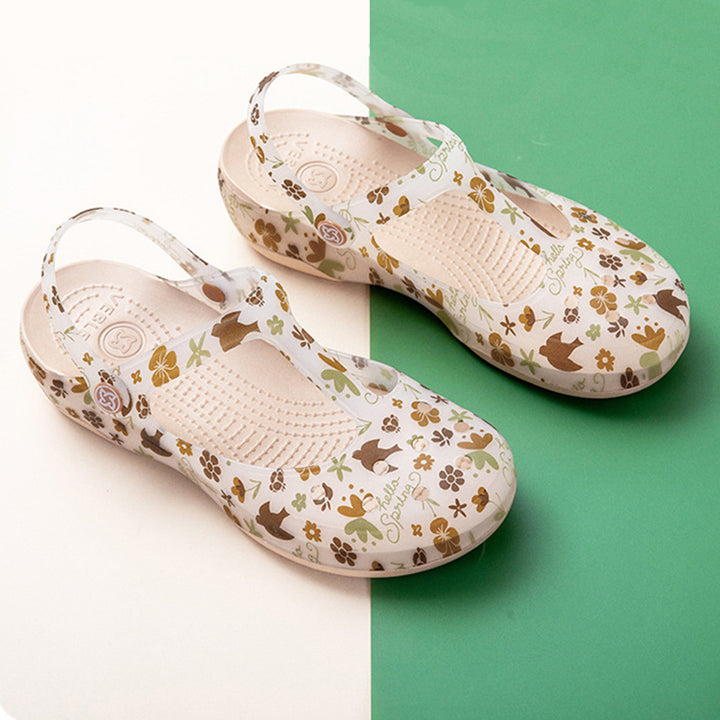 khaki Women's floral print jelly water shoes