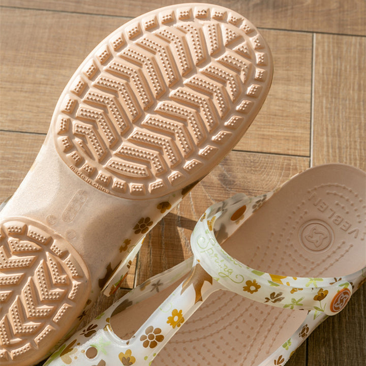 khaki Women's floral print jelly water shoes