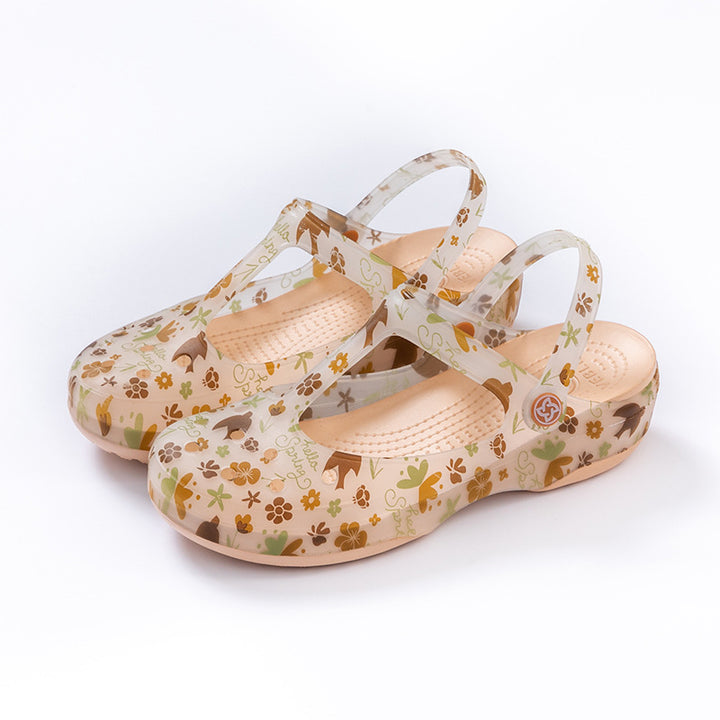 khaki Women's floral print jelly water shoes