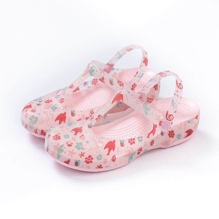 pink Women's floral print jelly water shoes