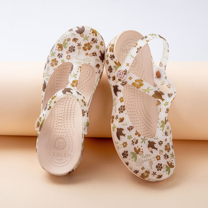 khaki Women's floral print jelly water shoes