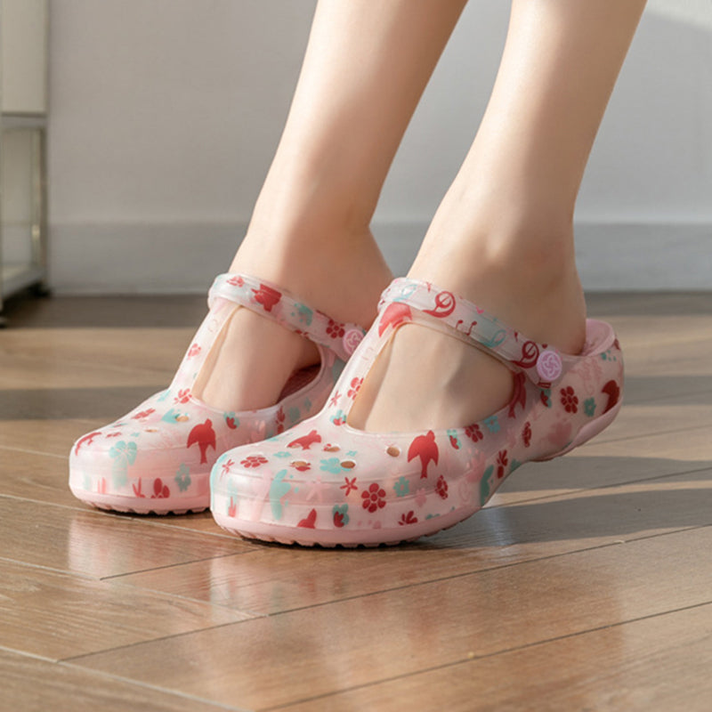 pink Women's floral print jelly water shoes