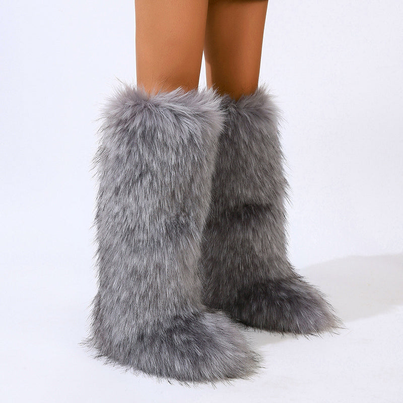 Women's furry faux fur knee high snow boots