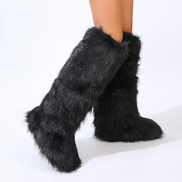 Women's furry faux fur knee high snow boots