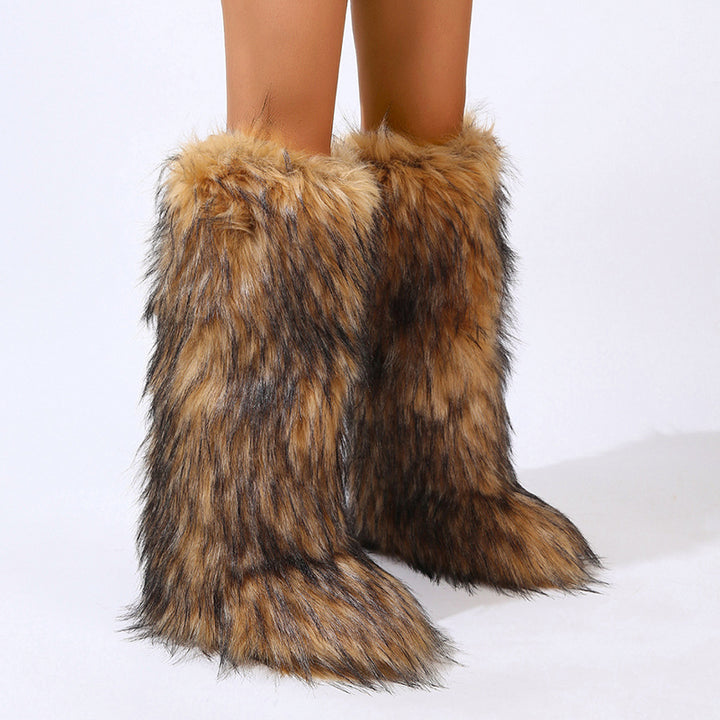 Women's furry faux fur knee high snow boots