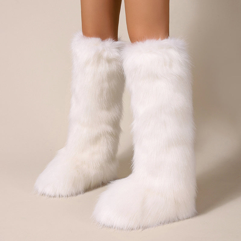 Women's furry faux fur knee high snow boots