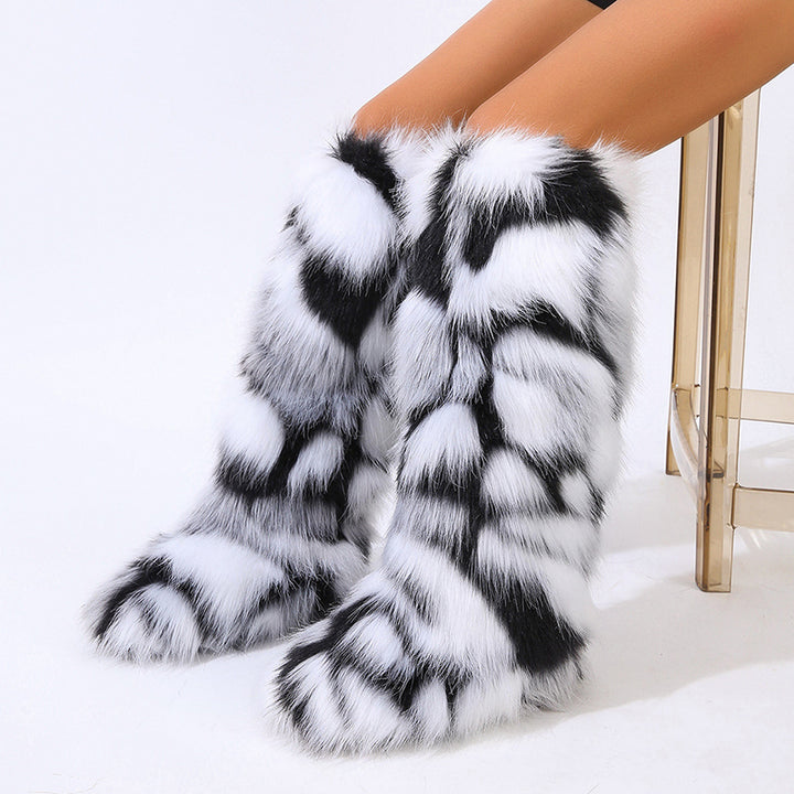 Women's furry faux fur knee high snow boots